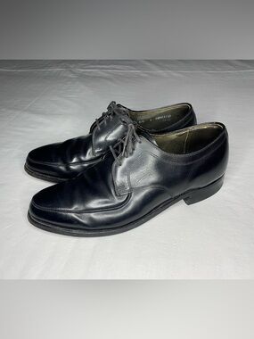 Sz 10.5 HANOVER Men's Black Leather Dress Shoes Plain Toe Derby VINTAGE Goodyear